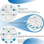 Quilting Ruler, Sewing Ruler, 8 Pack, Acrylic Quilting Templates(6"x17", 3"x17", 2"x16", 1.5"x12", 1"x12", 1"x6", 8"x3"), Non Slip Rings 25 Pieces, Sewing and Quilting Supplies - Clear/Blue
