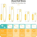 Huhuhero Safety Pins Assorted, 160-Pack 5 Different Sizes Small and Large Safety Pins for Clothes Fabric Costume, Nickel Plated Steel Pin Bulk, Sewing Arts Crafts Supplies, Gold