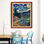 Magxvouy Cross Stitch Kits Stamped Full Range of Embroidery Kits,Cross Stitch Patterns Needlework Kits for Beginners 11CT Printed Kits&Starry Night 16x20 inch