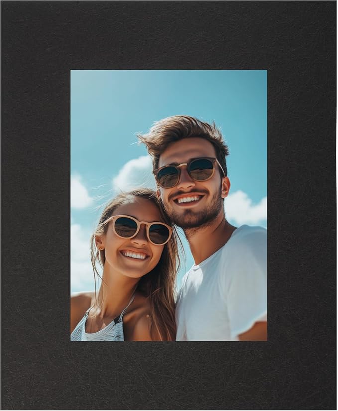 uxcell Picture Mats, 8 x 10 Mat Board Center for 5 x 7 Pictures Acid Free White Core Bevel Cut Frame Mattes with Backing for Display Art Measuring, Black