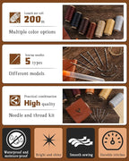 DIUDUS 218 Yards Upholstery Thread Heavy Duty, Waxed Leather Thread Sewing Kit with Heavy Duty Needles, Thread for Hand Sewing Leather Craft Repair Leather Shoes Bags Sofa (Red)