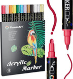 12 Colors Acrylic Paint Pens, Acrylic Paint Markers Dual Tip, with Dot Tip and Fine Tip, Acrylic Markers for Rock Painting, Wood, Canvas, Fabric, Paper, DIY Crafts Making Art Supplies (12)