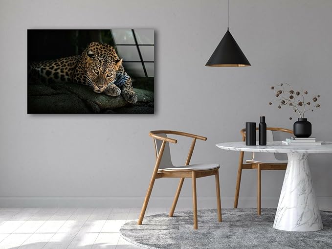 My Photostation.com Round 24'' Fierce Leopard Glass Wall ArtTempered Glass Printing Wall Decor Large Wall Art Wall Hangings