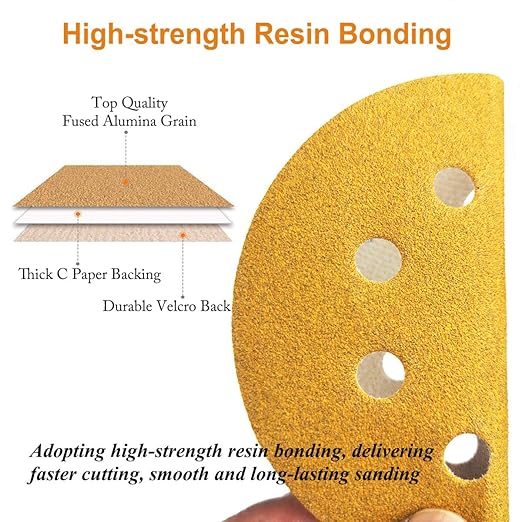 5-Inch 8-Hole Hook and Loop Sanding Discs 180-Grit Random Orbit Sandpaper, 100-Pack