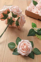 Floroom Artificial Flowers 50pcs Real Looking Blush Foam Fake Roses with Stems for DIY Wedding Bouquets Pink Bridal Shower Centerpieces Floral Arrangements Party Tables Home Decorations
