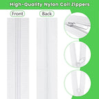 DOITEM 15.3 Yards/ 14 m 5 Pieces Assorted Colors #3 Nylon Coil Zippers, Sewing Zippers Endless Zips with 20 Pieces Zipper Sliders Zip Heads for DIY Sewing Tailor Craft Supplies (Green White)