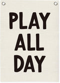 Playroom Wall Decor Linen Canvas Banner,Play All Day Wall Hanging Flag Banner for Kids Nursery and Playroom Wall Decor,Stylish Room Decor for Boys and Girls 18x25 Inch