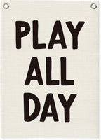 Playroom Wall Decor Linen Canvas Banner,Play All Day Wall Hanging Flag Banner for Kids Nursery and Playroom Wall Decor,Stylish Room Decor for Boys and Girls 18x25 Inch