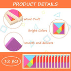 Meooeck 12 Pack Tangrams Wooden Puzzles Tangrams Classroom Set for Kids Shape Puzzles Brain Logic Blocks for Games Educational Gifts for Adults Kids Ages 4-8 8-12(Classic Style)