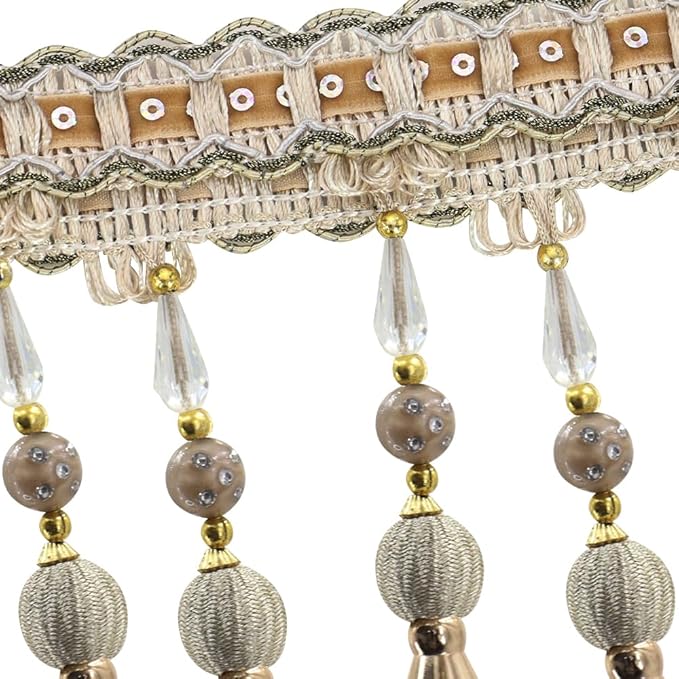 3yards Beading Fringe Trimming Long Beads Tassel Curtain Trim Ribbon Trim for Cover Edge Decorative (beige)