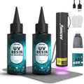 UV Resin Kit with Light, 100g UV Resin with Rechargeable 395NM UV Flashlight, Fast Curing in Seconds, UV Glue Adhesive for Bonding Jewelry, Plastic, Glass Repair, w/Mat, Gloves, Storage Bag