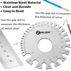 ZeeDix Standard Dual-Sided Round Wire Cable Sheet Gage- Stainless Steel Metal Wire Gage Measurement Tool Wire Measuring Ruler Diameter Tool