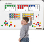 Torlam Magnetic Ten-Frame Set - Math Manipulative for Elementary - 5 Ten Frames & 55 Magnetic Counters for Kids, Kindergarten Math Games (Upgraded Version for Hand-held & 2 Black Pens)