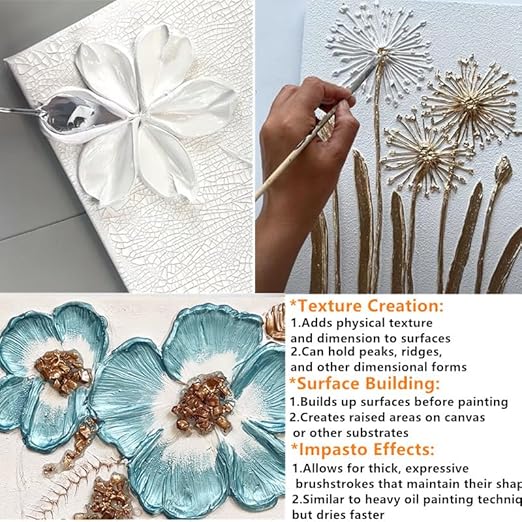Acrylic Modeling Paste 3D Art Texture Paste 9.88oz/280ml, Ideal for Wood/T-Shirts/Glass/Stone, Sculpting Material Fast Drying Gesso Alternative DIY Crafts Projects (Transparent Texture Paste)