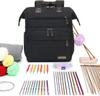 Crochet Backpack,Knitting Bag Backpack Yarn Storage Organizer Travel Crochet Bag with USB Charging Port,Yarn Tote Bag Yarn Holder Case for Knitting Needles, Crochet Hooks,Crochet Accessories,Black