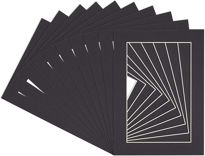5x7 Mat for 8.5x11 Frame - Precut Mat Board Acid-Free Show Kit with Backing Board, and Clear Bags Black 5x7 Photo Matte Made to Fit a 8.5x11 Picture Frame Matboard for Framing, Pack of 100 Mats