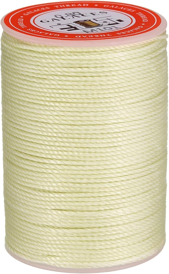 uxcell Round Leather Sewing Waxed Thread, 55m / 60 Yards Wax Polyester String, 0.8mm Waxed Stitching Cord for Leather Crafts, Bookbinding, Bracelets Braided, Beige