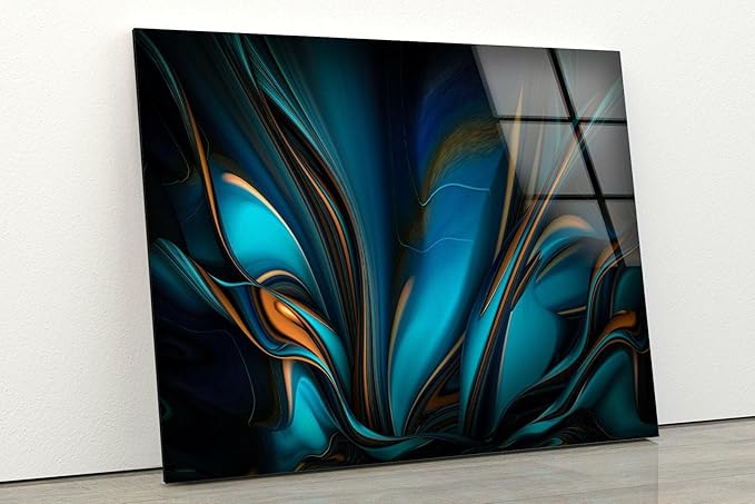 My Photostation.com 48Wx32H'' Orange & Blue Abstract Glass Wall ArtTempered Glass Printing Wall Decor Large Wall Art Wall Hangings