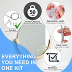 Picture Hanging Kit for Frames & Mirrors - Picture Hanging Wire Kit, 4 pcs Adjustable Wire 2 m (6.56 ft) x 1 mm with Clips, 50 lb; 8 3-Hole D-Ring Hangers; Braided Heavy Duty Cord; Wall Hardware, Art