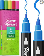 Fabric Markers Permanent for Clothes, Dual Tips Fabric Paint Pens No Bleed for Canvas, T-Shirts, Bags, and Textile - Quick Dry & Non-Toxic for Kids Adults, 5 Pack