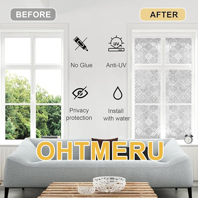 Window Privacy Film Decorative for Front Door, Bathroom Static Cling Stained Glass Sticker Opaque Heat Control UV Blocking Non-Adhesive for Home Windows 17.5 X 118.1 inches