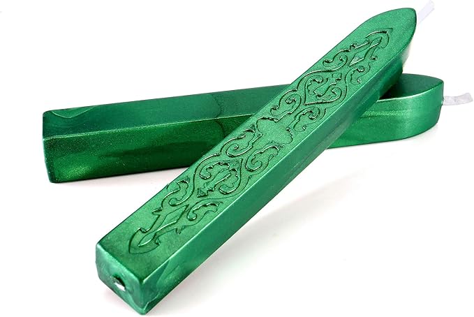Yoption 12 Pcs Sealing Wax Sticks with Wicks, Antique Metallic Green Totem Fire Manuscript Seal Wax for Wax Seal Stamp (Metallic Green)