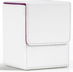 ZLCA Card Deck Box for Trading Cards, MTG YuGiOh Deck Case Holds 100+ Single Sleeved Cards, PU Leather Magnetic Card Storage Box Fits for TCG CCG (White& Purple)