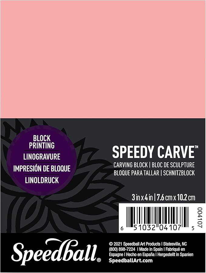 Speedball 4107 Speedy-Carve Block – Soft, Easy Carve Surface – 3 x 4 Inches, Pink