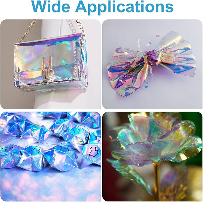 MECCANIXITY Holographic Clear PVC Vinyl Film Holographic PVC Fabric Waterproof Dichroic Film 12 x 48 Inch for Handbags Bows Earrings DIY Craft,Laser Blue Purple