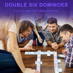 IDTQ Dominoes Set for Adults, Double 6 Dominos Game Set with 28 Domino Tiles Double with Upscale Gift Boxes -7 Polyhedral Dice -Classic Board Games (Light Blue)