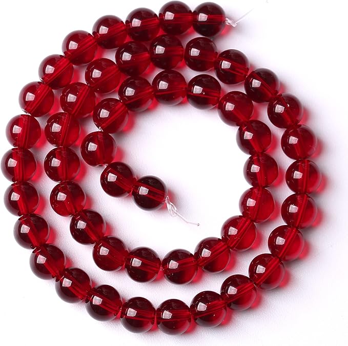 80pcs 10mm Smooth Garnet Red Glass Crystal Round Loose BeadsFor Jewelry Making DIY Bracelet Necklace Accessories 32" 2 Strand