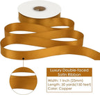 HUIHUANG Satin Ribbon 1 inch Wide Copper Ribbon 50 Yards Double Face Satin Ribbons for Crafts Gift Wrapping Bows Floral Bouquet Cake Box Christmas Decor Wedding Invitation Card Party Favor