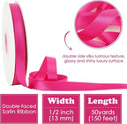 HUIHUANG Hot Pink Satin Ribbon 1/2 inch X 50 Yards Continuous Fuchsia Double-Faced Satin Ribbon for Gift Wrapping, Bows, DIY Crafts, Flower Bouquet, Wedding Bridal Shower Decor, Flower Crown