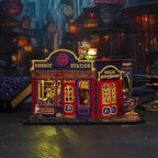 DIY Book Nook Kit - DIY Miniature Dolls House Kit with Furniture and LED Light, 3D Puzzle Wooden Art Bookends, Model Kits for Adults to Build (Magic Energy Station)