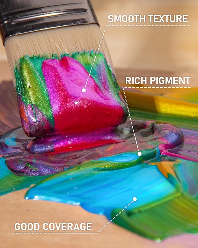 Nicpro 8 Colors Iridescent Acrylic Paint, 8.45oz / 250ml Large Bulk Metallic Acrylic Paint,Color Shifting & Non-Toxic Art Painting Supplies For Canvas Fabric Rock Wood with Color Wheel