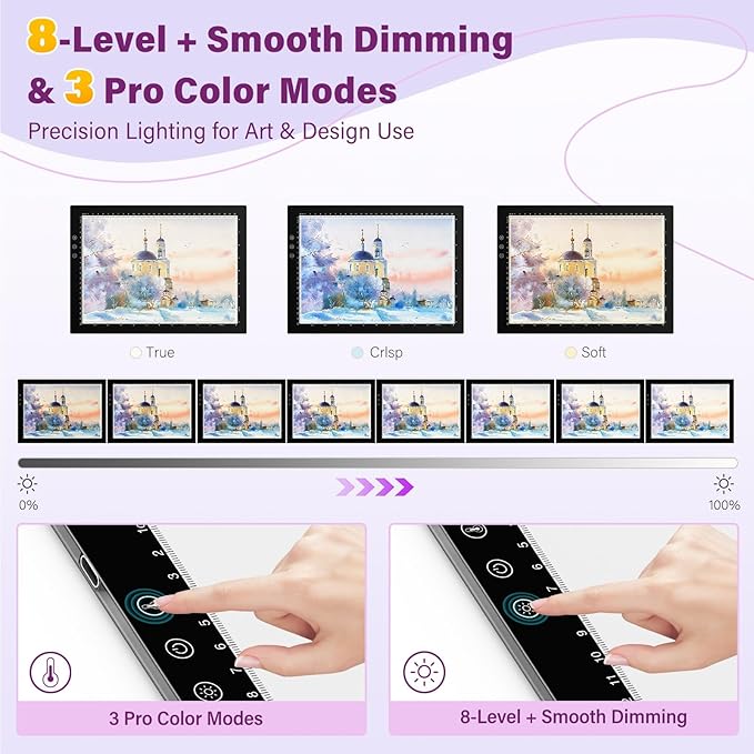 ZEXALIGHT A2 Light Box for Tracing, Light Pad for Diamond Painting with 8 Levels/Stepless Dimming Brightness and 3 Color Modes, Ultra-Thin Copy Board Light Table for Artists Tracing Drawing (Yellow)
