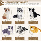MOREJMTT Needle Felting Kit, 6 PCS Animal Needle Felting Beginner Kits, Wool Felt Needle Felting Tools Foam Pad, Craft Party Supplies for Beginners Adult(Cat Family)