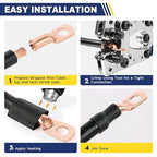 haisstronica 10pcs 1/0 AWG - 1/4"(M6) Battery Cable Lugs, Heavy Duty Copper Wire Lugs with 10pcs 3:1 Adhesive Heat Shrink Tubing, 0 Gauge Wire Connectors Battery Terminal Connector, Battery Cable Ends