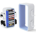 wigmoa OYO-1【15.8INCH】 game Storage Tower Compatible with PS5/ Xbox Series S & X/Switch, Universal Video Games Discs Organizers 18 PCS with 4 Controllers Holder, Game Disk Box Stand.(White/Blue)