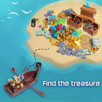 220 Pcs Pirate Treasure Money Parts Building Blocks, Expedition Wooden Boats Treasure-Maps, Cash Chests with Gold Nuggets, Pretend Play Dollar for Friends City Farm Series Bricks