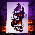 TIAMECH A4 Reusable Halloween Crow Skull Stencil for Painting - Horror Ghost Atmosphere Layering Template, DIY Wall Art, Wood Furniture, Scrapbook & Crafts (8.3x11.7inch)