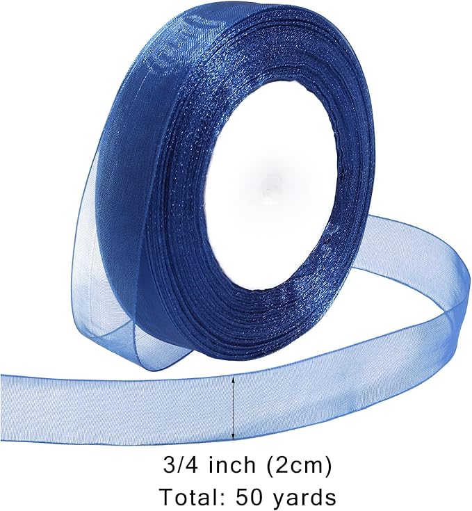 Ribbon for Gift Wrapping 3/4 inch Blue Sheer Organza Ribbon for Flower Bouquet Tulle Thin Chiffon Ribbons for Wedding Invitations Christmas Halloween Presents Decorations Crafts 50 Yards