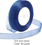 Ribbon for Gift Wrapping 3/4 inch Blue Sheer Organza Ribbon for Flower Bouquet Tulle Thin Chiffon Ribbons for Wedding Invitations Christmas Halloween Presents Decorations Crafts 50 Yards
