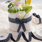 Polka Dot Grosgrain Ribbon 3/4 Inch, 25 Yards Spool Navy Blue and White Dot Craft Ribbon for Christmas Gift Wrapping DIY Crafts Hair Bows Wedding Party Decor Sewing and Home Decoration