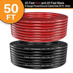 8 Gauge Wire Copper Aluminum CCA 50FT(25FT Red+25FT Black) Power & Ground Cable with 60A Fuse Holder,8ga Lugs,3:1 Heat Shrink Tube - Amp Wiring Kit for Car Audio,Battery,RV Trailer,Marine