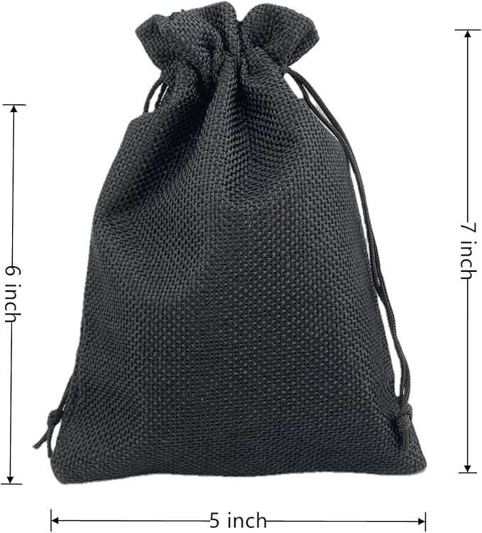 Palmhomee Pack of 25 Burlap Gift Bags with Drawstring Linen Jewelry Pouches Wedding Hessian Jute Bags for Birthday and Treat Pouches Party Wedding Favors Gift (5x7 Inch, Black)