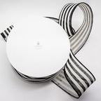 CT CRAFT LLC Striped Canvas Cotton Ribbon 2.5" x 50 Yards Ivory/Black Stripes for Thanksgiving Christmas Home Décor Gift Wrapping Outdoor Tree Topper Bow Wreath