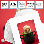 Mat Board Center, Pack of 50, 8x10 for 5x7 White Mats - Acid Free, 4-ply Thickness, White Core - for Pictures, Photos, Framing