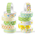 12 Rolls Summer Washi Tape, Green Plaid Colorful Floral Masking Tape, Cute Animal Decorative Sticker for Summer Scrapbook Journal DIY Craft Birthday Gift Wraps 16.4FT