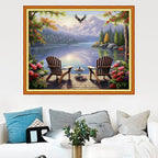 Magxvouy Cross Stitch Kits Stamped Full Range of Embroidery Kits,Cross Stitch Patterns Needlework Kits for Beginners 11CT Printed Kits& Rest by The Lake 16x20 inch